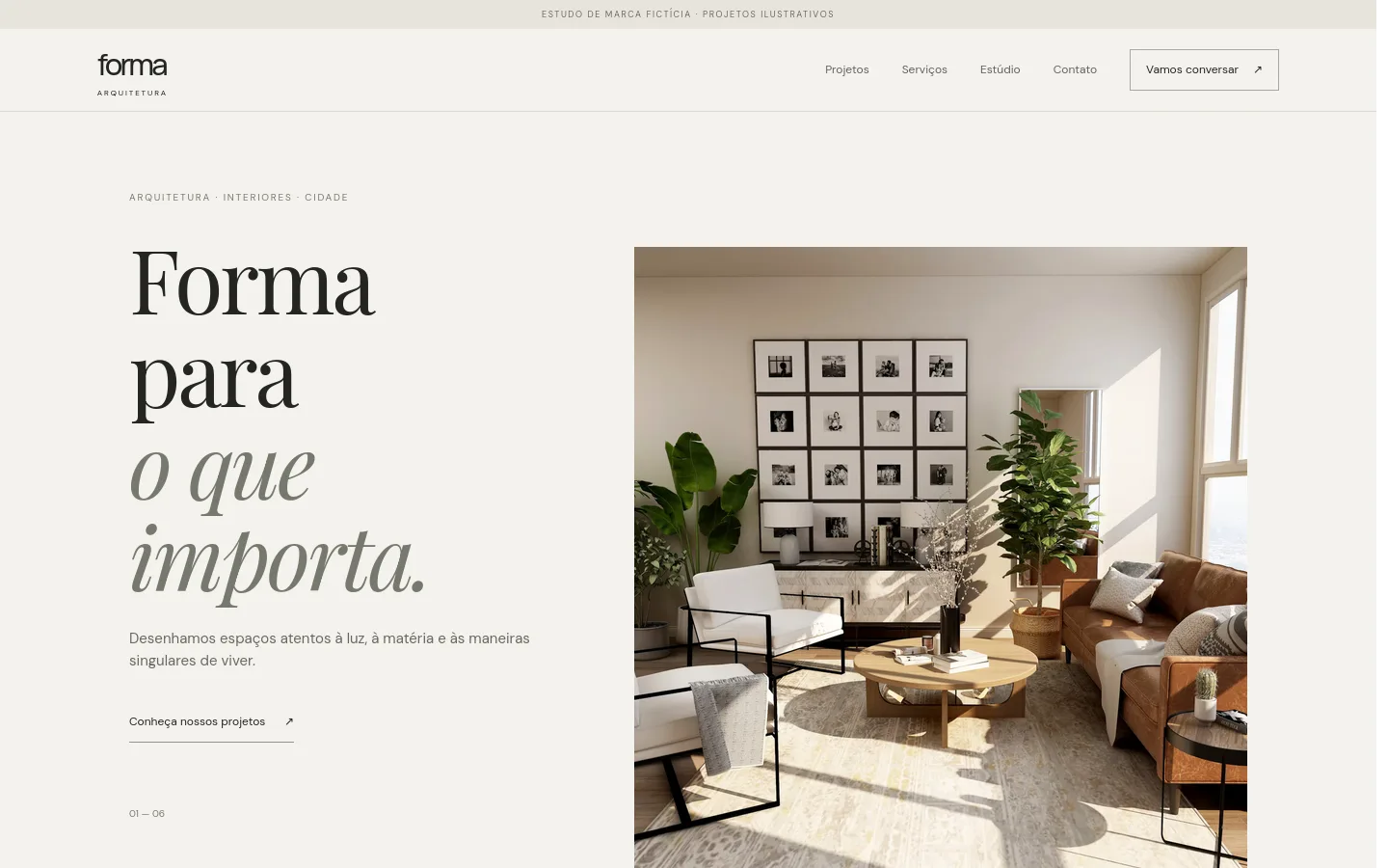 Captura da página inicial de Forma Arquitetura, demonstração de arquitetura.