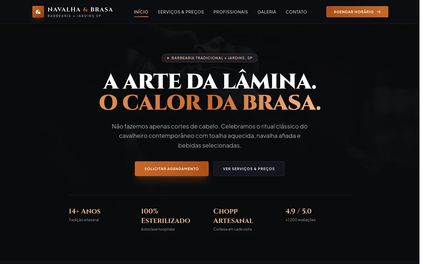 Captura da página inicial de Barbearia, demonstração de barbearia.