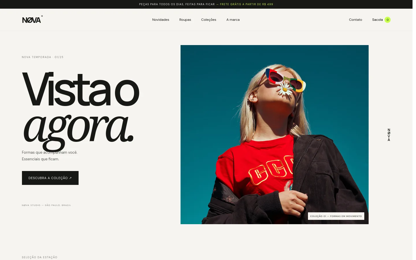 Captura da página inicial de Nova Wear, demonstração de loja.